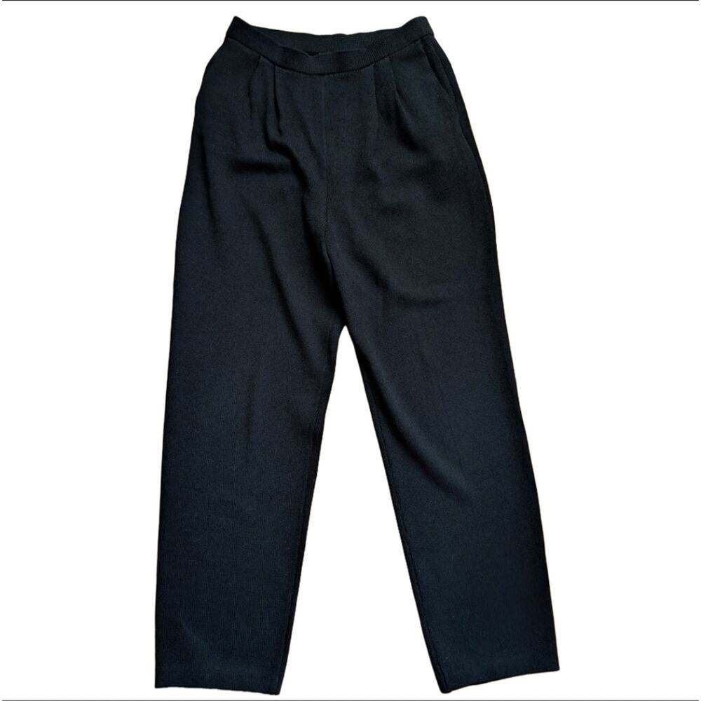 St. John Basic Designer Quiet Luxury Santana Knit Black Pull On Pleated Pants